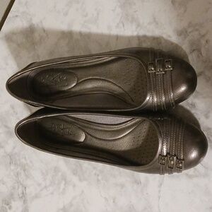 Life Stride Pewter Loafers with Buckle Accents